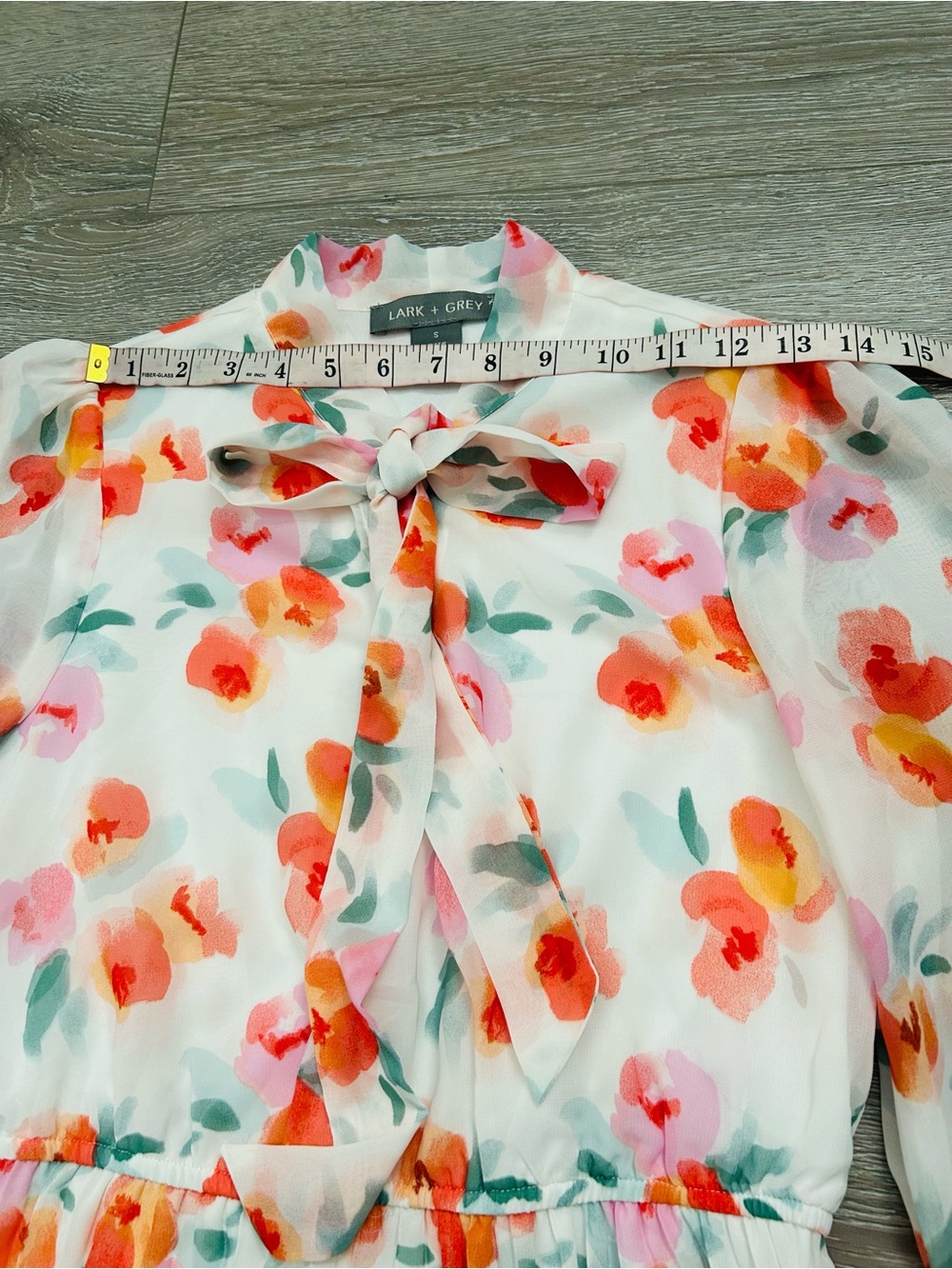 Lark + Grey Tie-Neck Floral Midi Dress in White with Pink & Orange Print - Picture 6 of 9